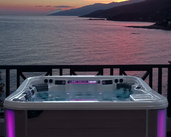 artesian hot tub spas sunset balcony beach at front bozeman mt