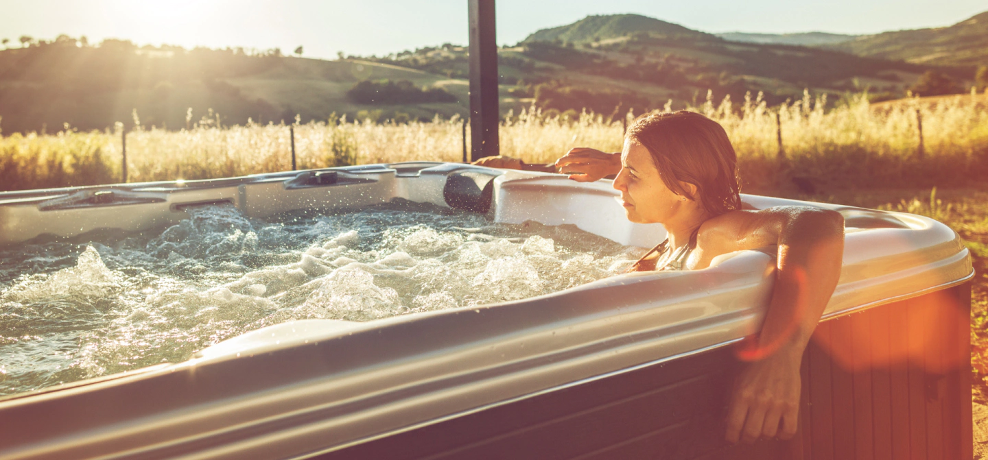 outdoor hot tub spas woman relaxing bozeman mt